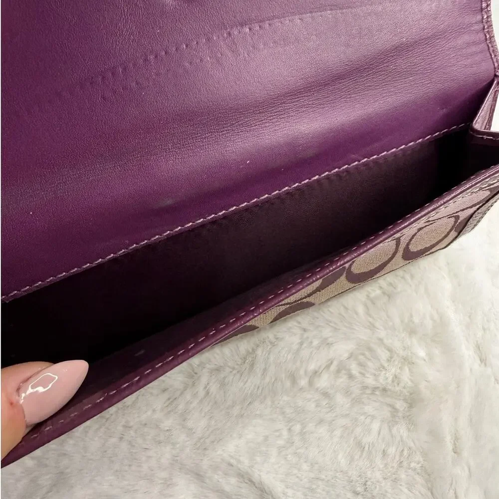 y2k COACH Purple Turnlock Signature Canvas Wallet